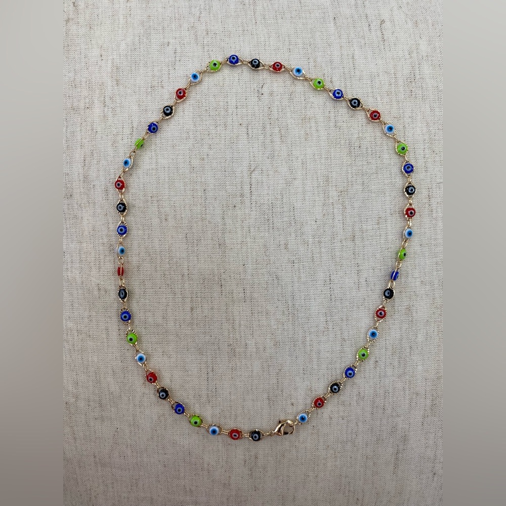 Evil eye multi color necklace 16’ by Sunday Forever